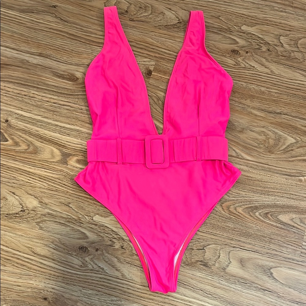 SHEIN Hot Pink Belted One Piece Swimsuit